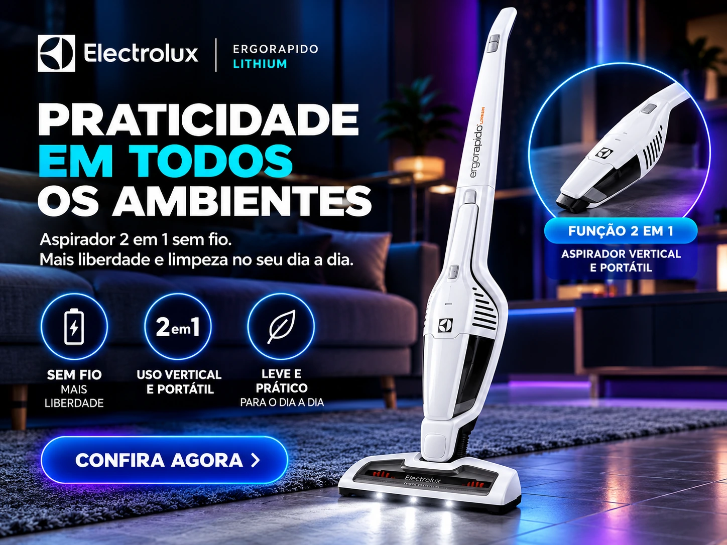 Aspirador Vertical Electrolux Ergorapido 2 em 1 ERG21 Bivolt